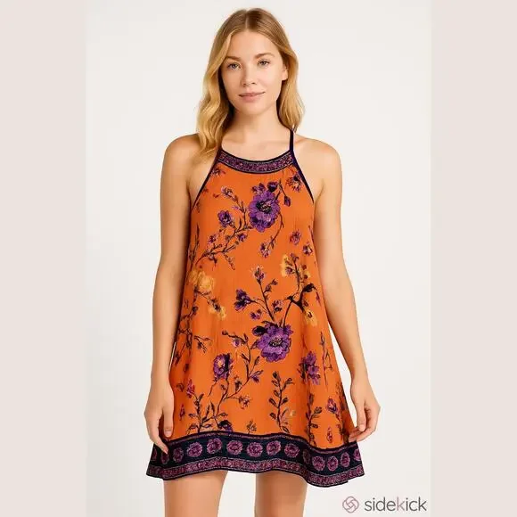 Urban Outfitters Ecote Gigi Boho Orange Floral Mini Dress Size XS - Picture 6 of 6